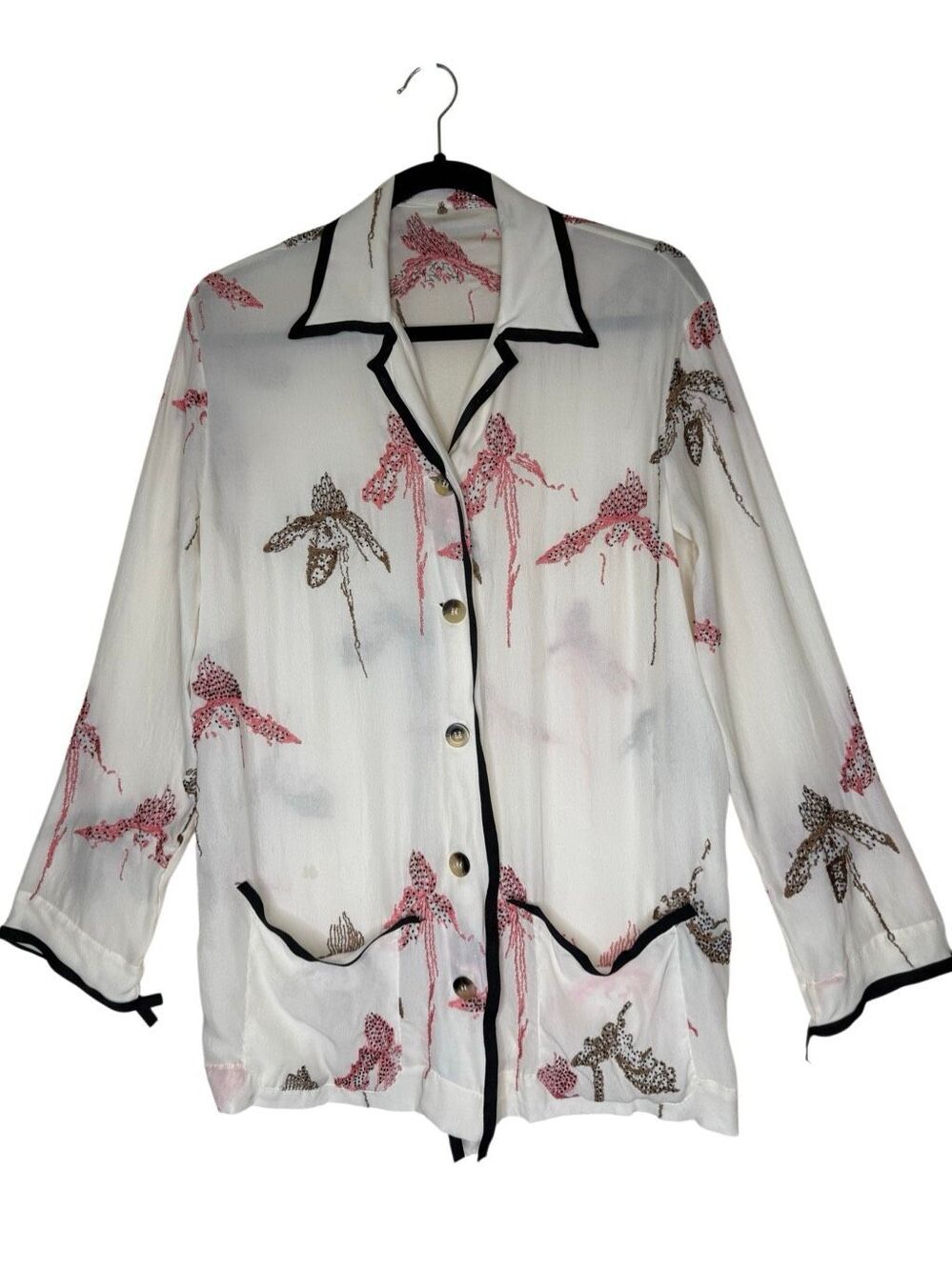 Sanchita Blouse Ivory Hand Embroidered Silk Size L Coquette, Eclectic, Artistic
